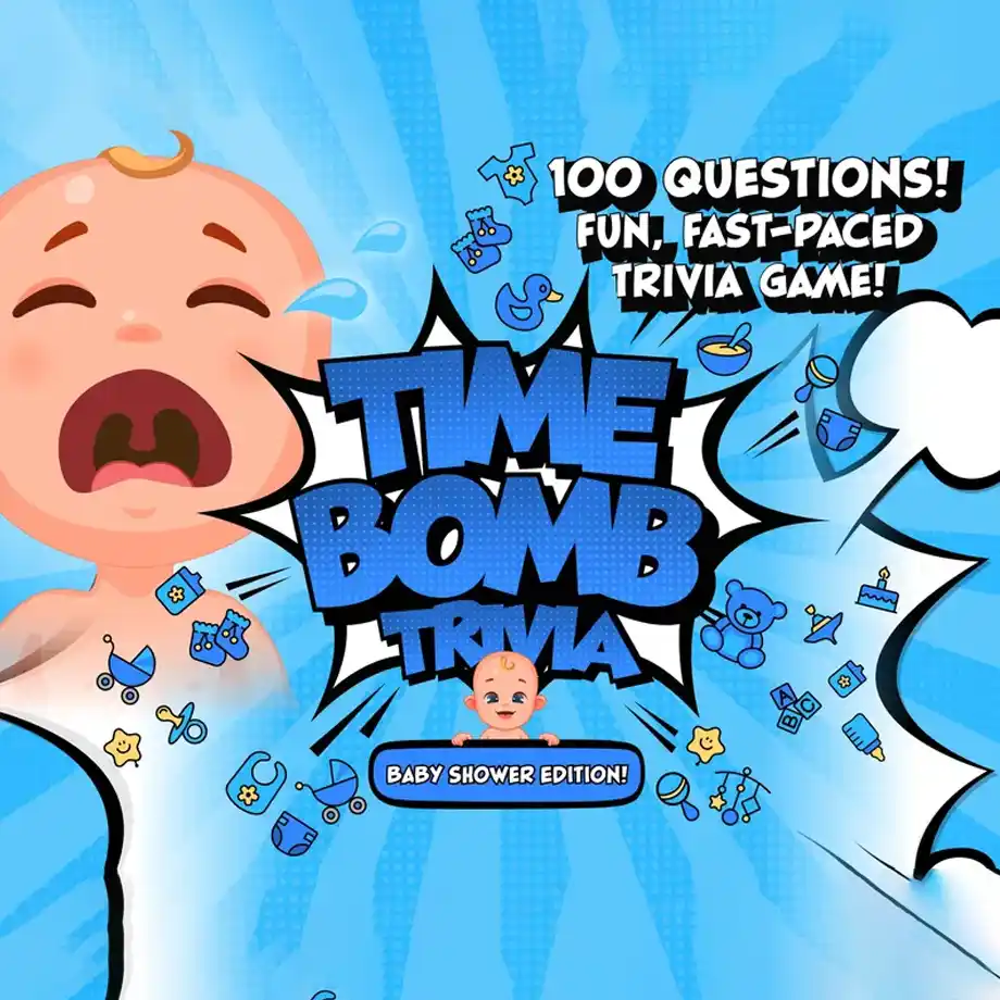 Interactive Time Bomb Trivia game for virtual baby showers, a fun and engaging printable activity to entertain guests.