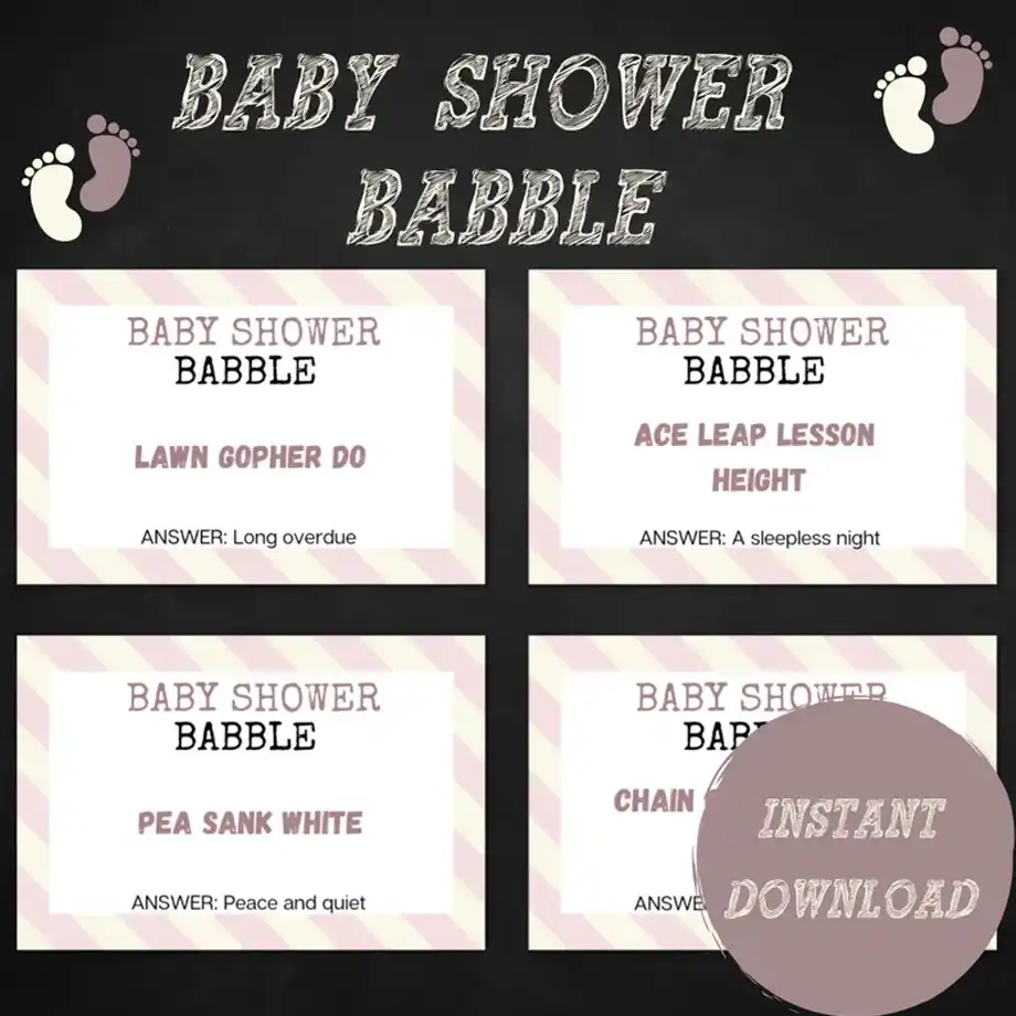 Printable Baby Babble Talk game, a hilarious and engaging activity for virtual baby shower games, featuring baby-themed Mad Libs-style fun.