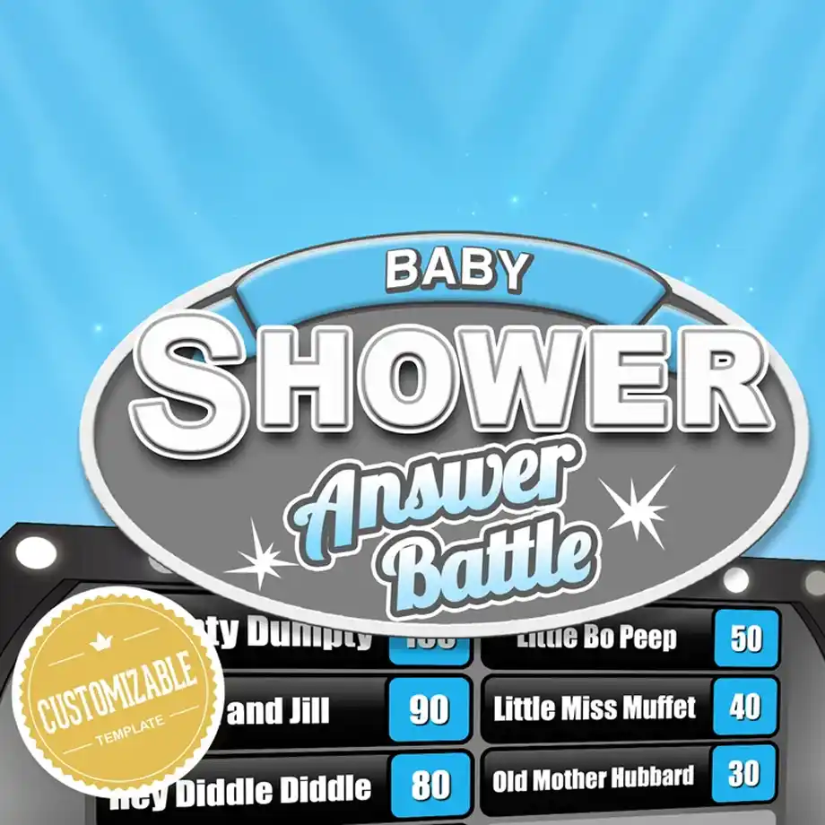 Engaging 'Answer Battle' virtual baby shower game, perfect for online events, where guests compete to answer baby-related questions in a fun and interactive way.