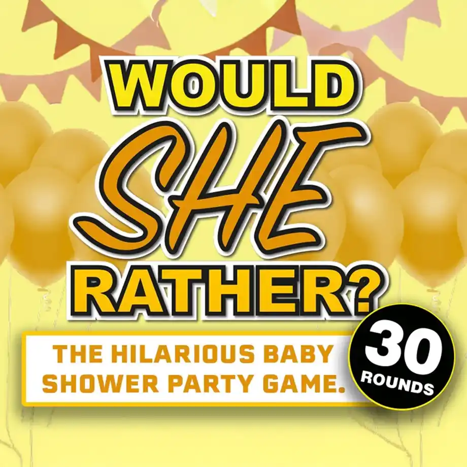 Engaging 'Would She Rather' game for virtual baby showers, perfect for adding fun and laughter to your celebration with entertaining questions.