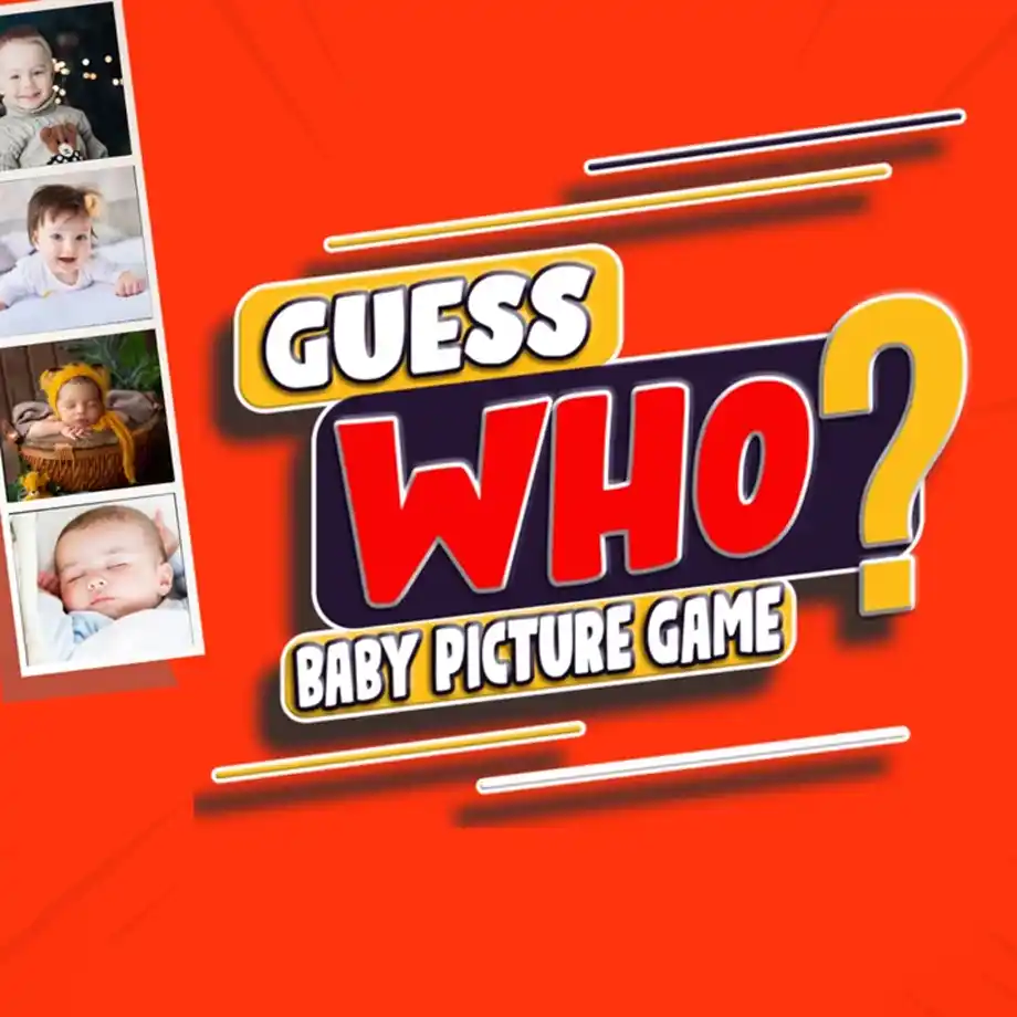 Customizable 'Guess Who Baby Picture' game designed for virtual baby shower games, a fun way to involve guests and celebrate the occasion.