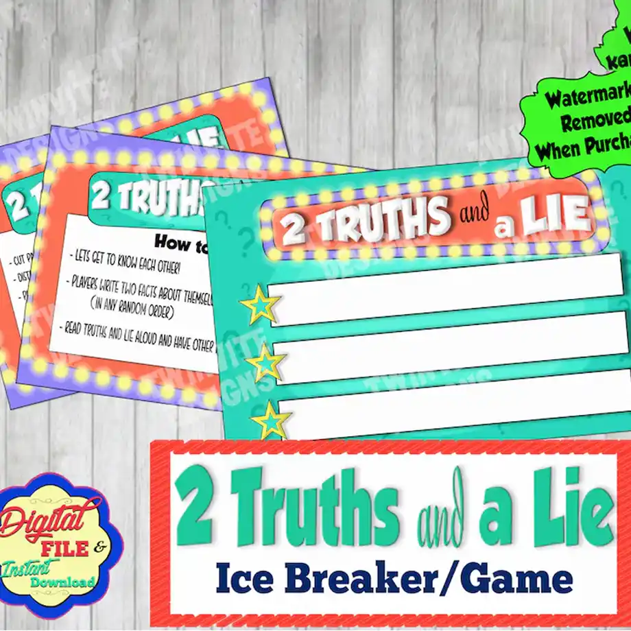 Printable 'Two Truths and a Lie' icebreaker game, a fun and interactive activity perfect for virtual baby shower games to entertain and connect guests.