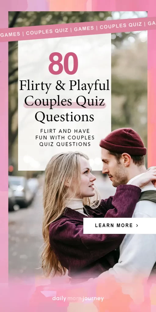 A smiling couple in a romantic moment, promoting 80 flirty and playful couple quiz questions to spark fun and connection.