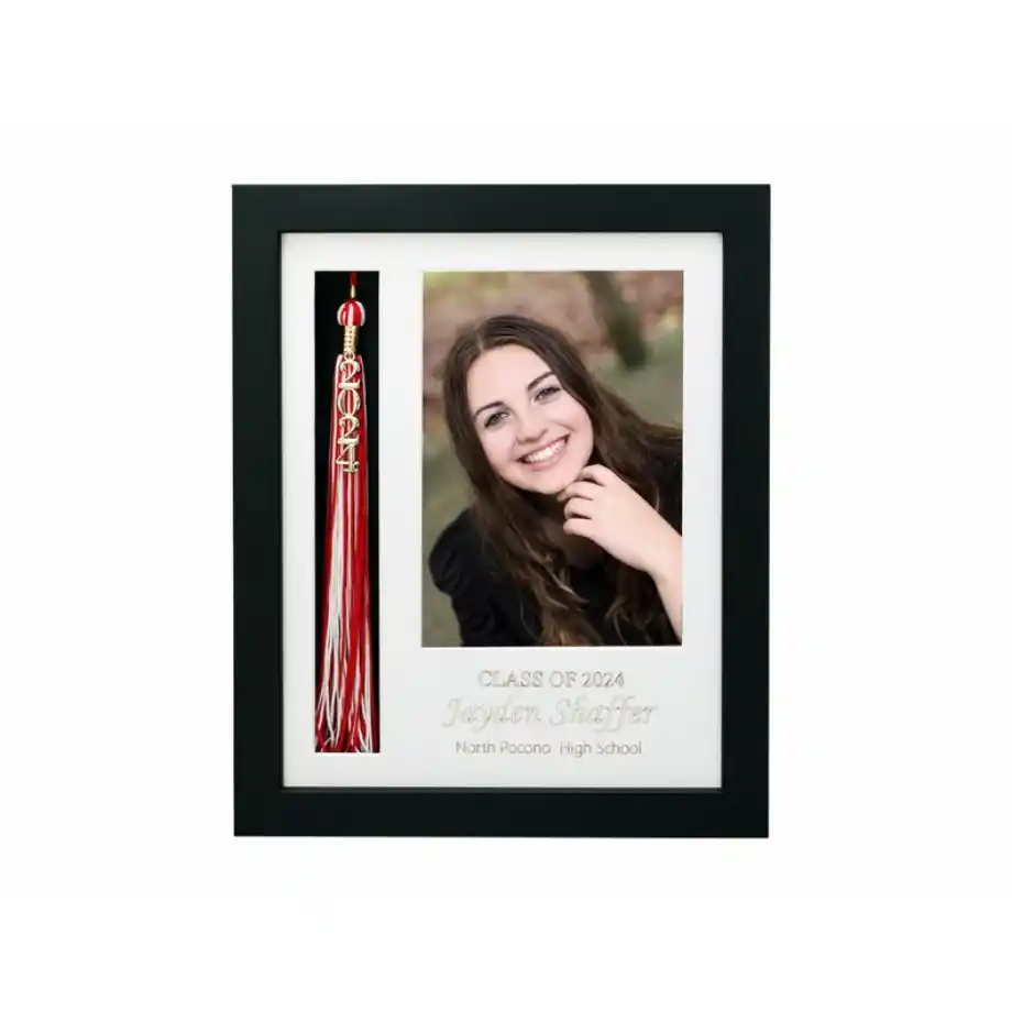 A decorative frame designed to hold and showcase a graduation tassel, symbolizing a proud academic achievement.