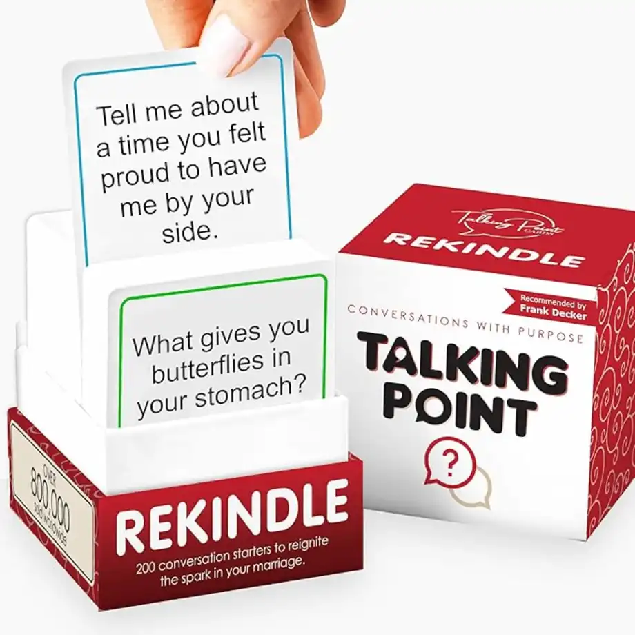 Rekindle card set featuring engaging questions for couples to spark meaningful and fun conversations.