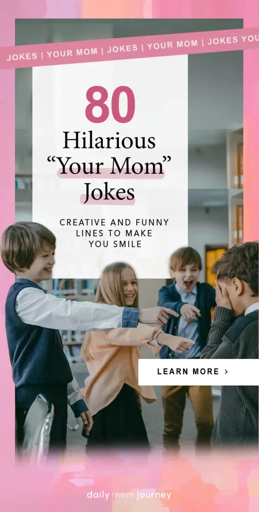 A fun and vibrant banner featuring kids laughing together with the text "80 Hilarious Your Mom Jokes - Creative and Funny Lines to Make You Smile."