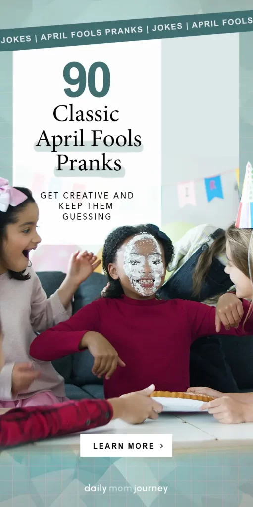 Kids laughing during a playful April Fools prank, featuring whipped cream pie fun. Discover 90 classic April Fools pranks to keep everyone guessing.