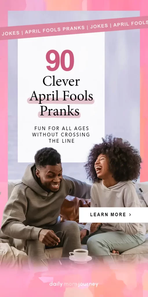 A couple sharing a laugh over a clever April Fools prank, showcasing 90 fun and harmless pranks for all ages.