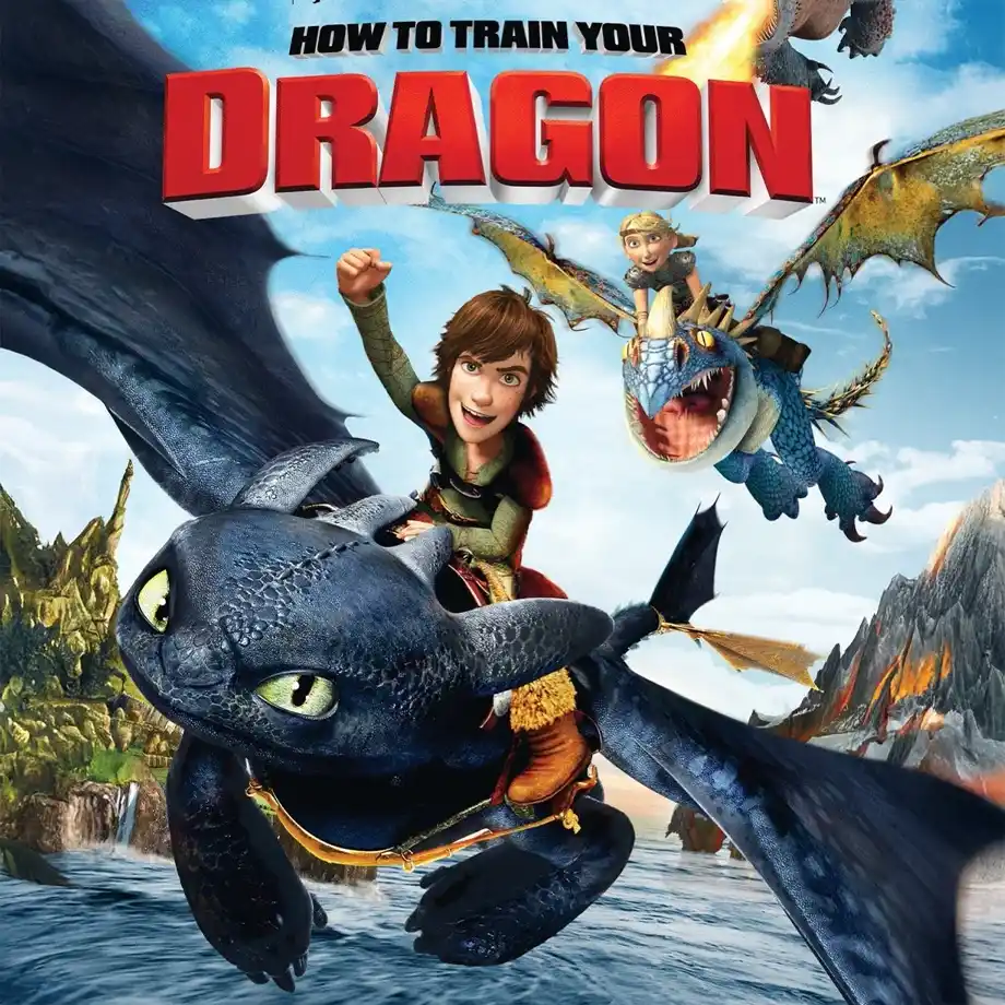 The movie cover for How to Train Your Dragon, an epic animated adventure about a young Viking who befriends a dragon. Widely regarded as one of the best animated movies, it captivates with its breathtaking visuals, heartwarming story, and unforgettable characters.