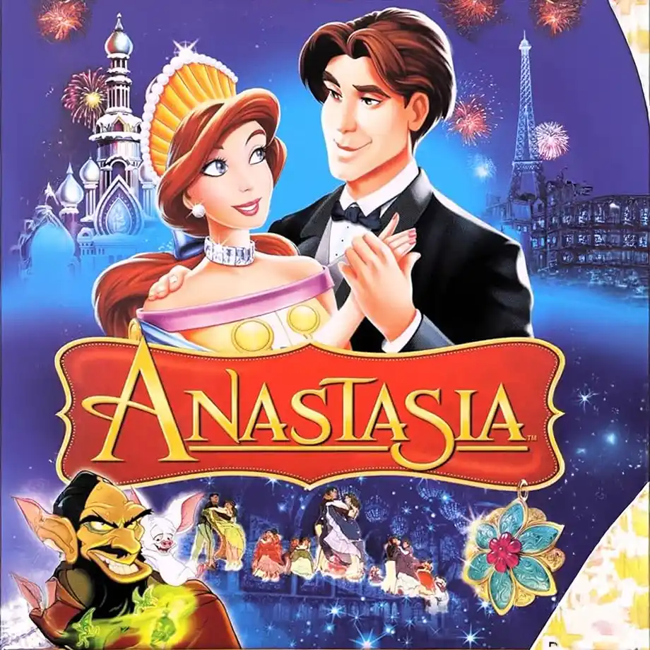 The cover image of Anastasia, a beautifully animated film featuring the adventure of a young woman uncovering her royal past. A memorable entry in the list of best animated movies, filled with stunning visuals and an unforgettable soundtrack.