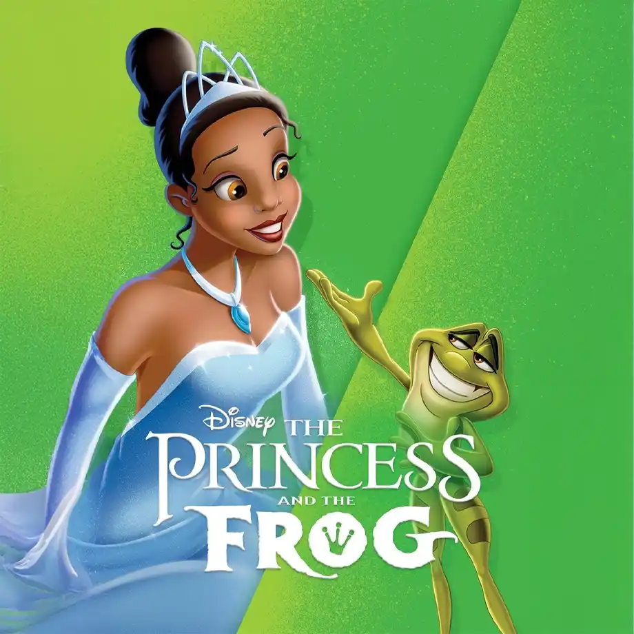 The cover image of The Princess and the Frog, a captivating animated film featuring Tiana, a hardworking woman who dreams of owning a restaurant and her adventure with a prince-turned-frog. A charming addition to the best animated movies, filled with magic, romance, and vibrant music.