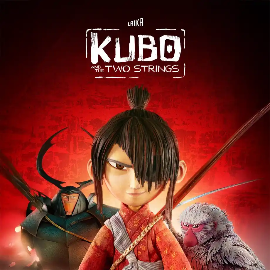 The cover image of Kubo and the Two Strings, featuring the young hero Kubo with his magical shamisen and companions. A visually stunning and heartfelt tale, celebrated as one of the best animated movies.