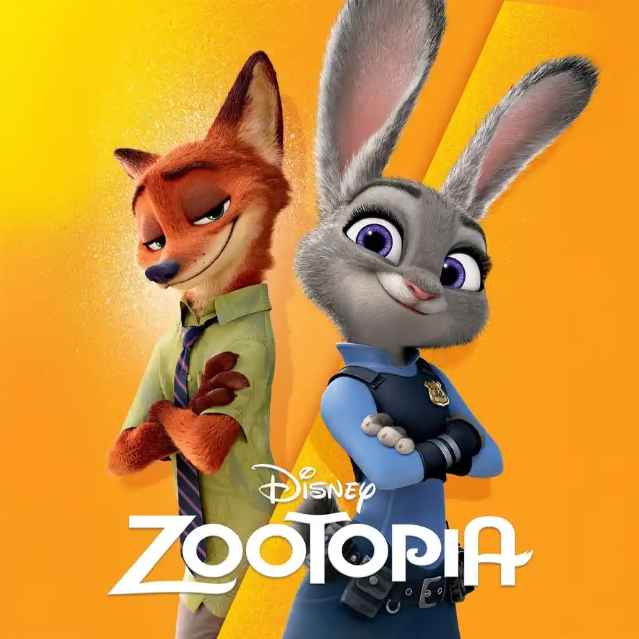 The cover image of Zootopia showcasing Judy Hopps, the ambitious rabbit police officer, and Nick Wilde, the sly fox, standing together against a bustling cityscape. A Disney favorite blending humor, mystery, and meaningful life lessons, ranking among the best animated movies.







