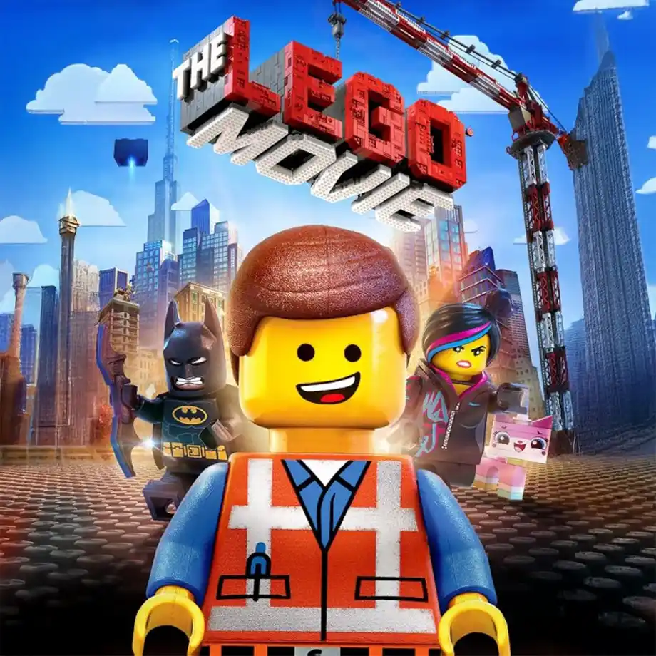 Movie cover of The LEGO Movie showcasing vibrant LEGO characters like Emmet, Wyldstyle, and Batman in an action-packed, colorful world. A creative masterpiece full of humor and heart, celebrated as one of the best animated movies.