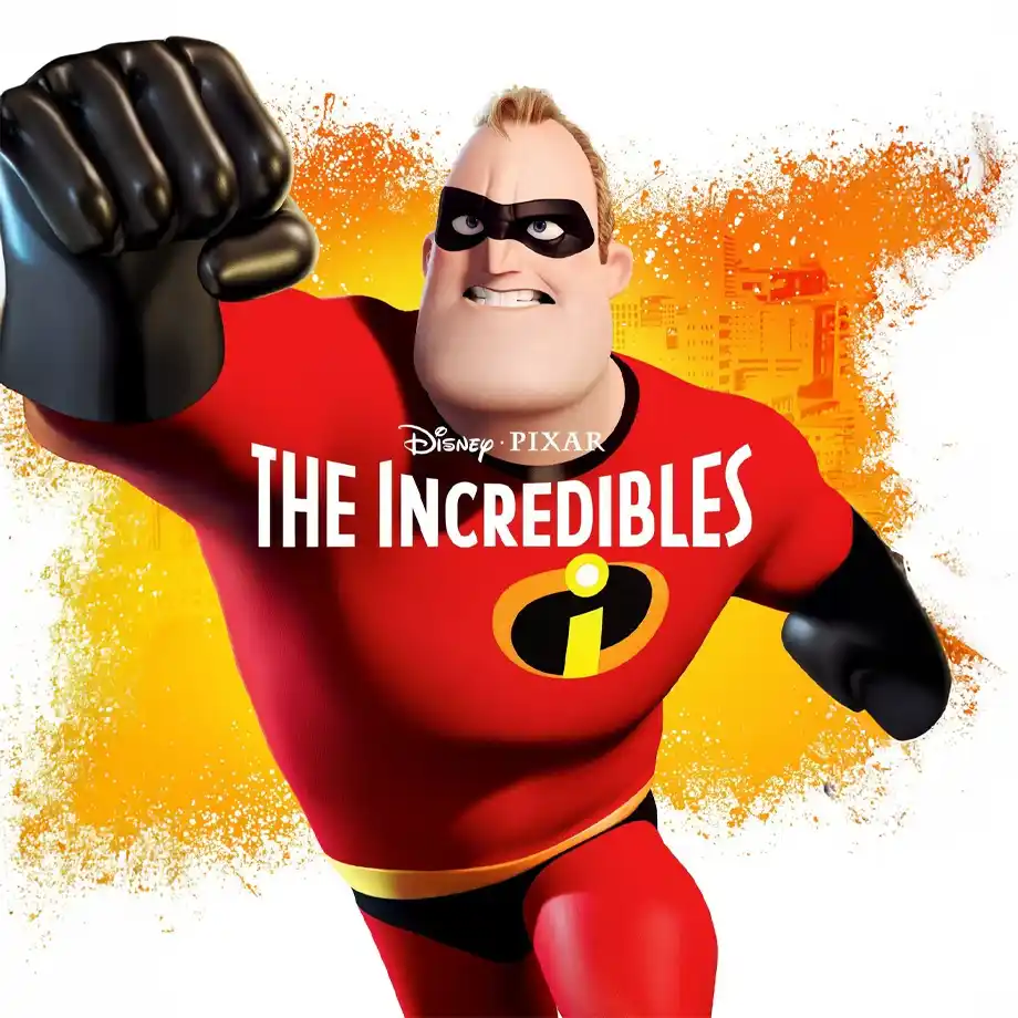 The Incredibles (2004) movie cover featuring the superhero family in action. A beloved Pixar classic known for its humor, heartwarming moments, and thrilling adventure, making it one of the best comedy movies for families to enjoy together.