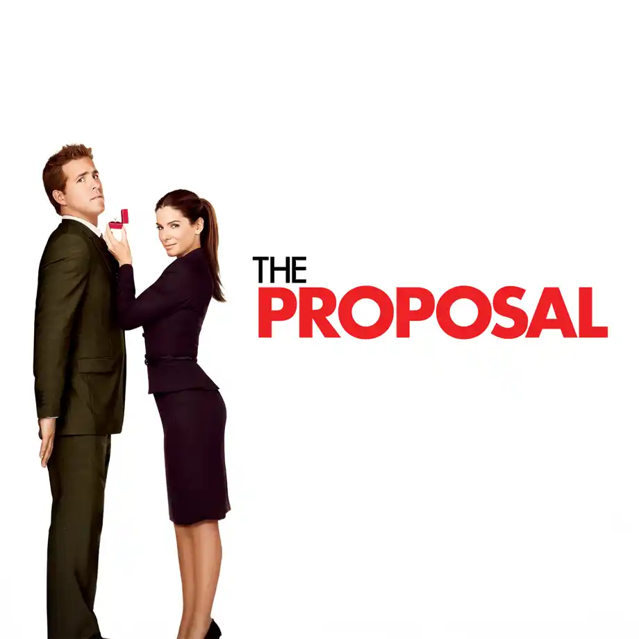 Movie poster of The Proposal (2009) featuring Sandra Bullock and Ryan Reynolds in a hilarious and heartwarming romantic comedy. A must-watch in the list of the best comedy movies.