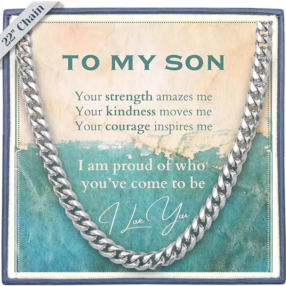 A stylish and meaningful necklace, perfect as a birthday gift for your son. A cherished keepsake that symbolizes love, protection, and lasting memories.