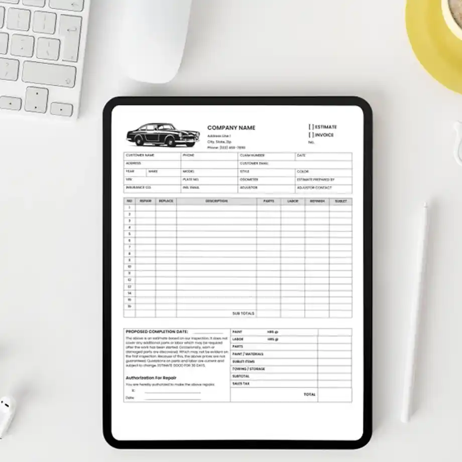 Professional auto repair invoice template for oil changes and maintenance, ideal for creating bulletproof excuses to get out of work with ease and authenticity.