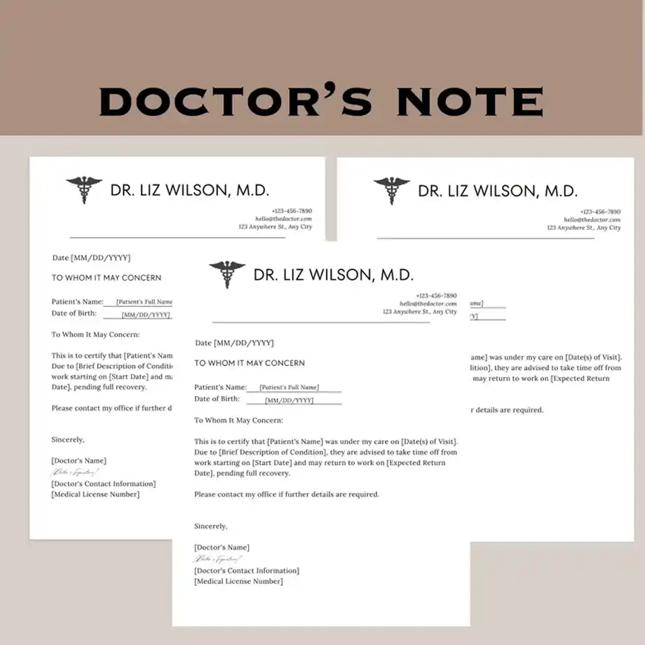 A professional and easy-to-use doctor's note template, designed to help create bulletproof excuses to get out of work while maintaining credibility.