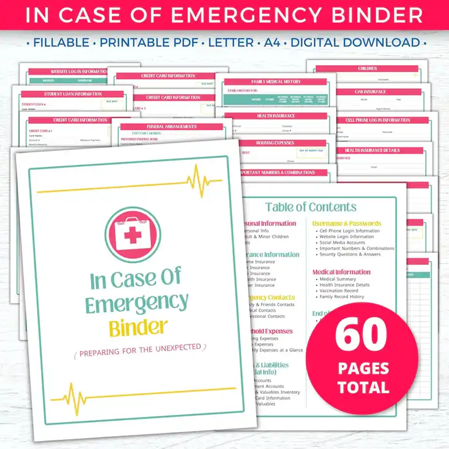 Comprehensive family emergency binder, ideal for organizing important documents and crafting bulletproof excuses to get out of work when needed.