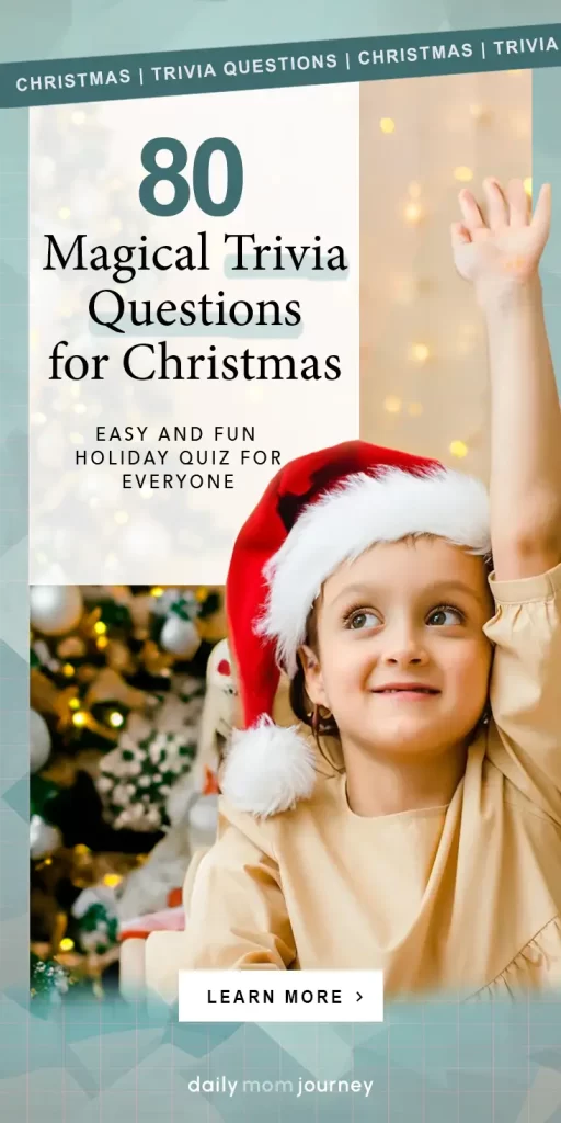 Young girl in a Santa hat raising her hand, ready to enjoy 80 magical Christmas trivia questions for a festive family quiz.