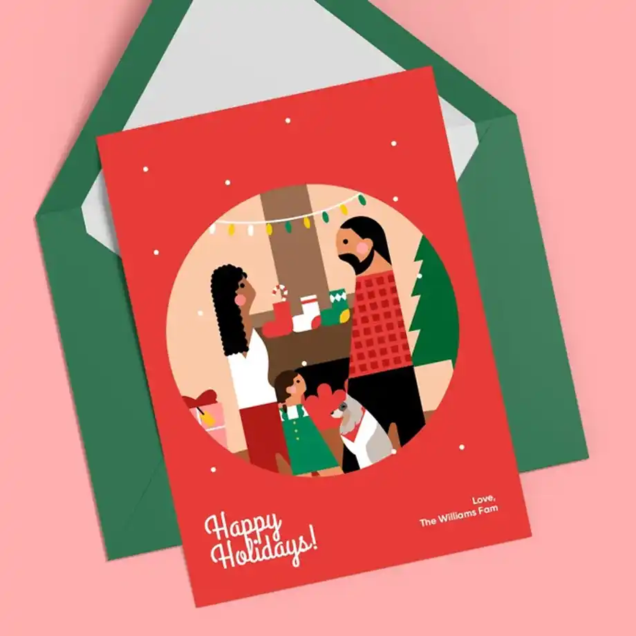 Custom Christmas family portrait card featuring personalized artwork with heartfelt Christmas wishes. A beautiful way to celebrate the holidays and send unique greetings to friends and family. Perfect for creating lasting memories with loved ones.