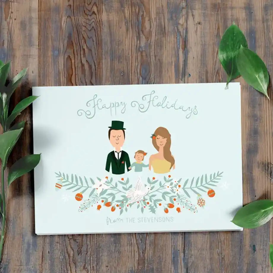 A charming family winter-themed greeting card featuring a festive design, perfect for spreading heartfelt Christmas wishes. This card showcases elegant artwork and warm holiday sentiments, ideal for celebrating the joy of the season with loved ones.