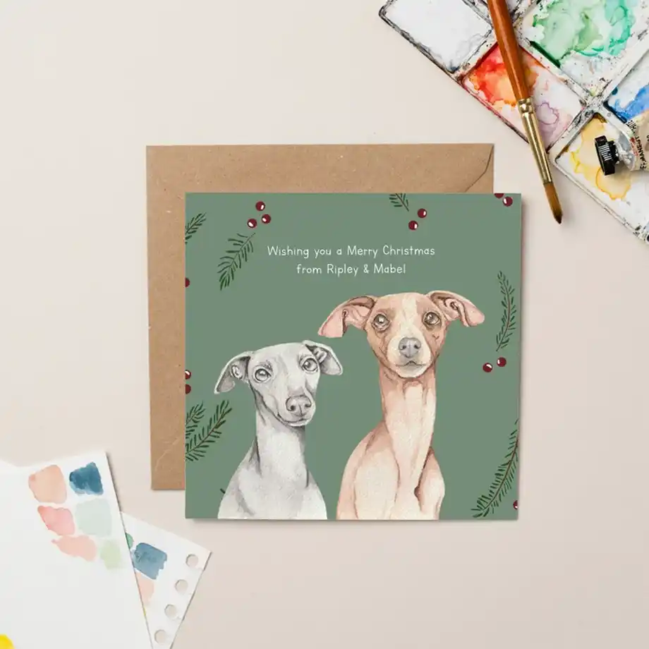 A delightful set of 36 bespoke dog-themed Christmas cards featuring adorable canine designs, perfect for sharing paw-some Christmas wishes. These festive cards are ideal for dog lovers who want to spread holiday cheer with a touch of furry charm.