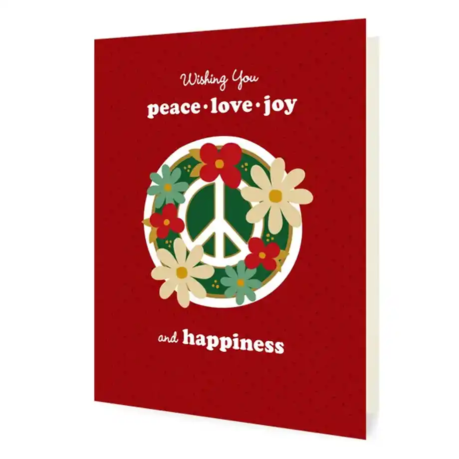 Stunning personalized blooming peace red holiday cards featuring a floral design and customized message, perfect for sending elegant Christmas wishes to family and friends. These cards add a touch of sophistication to your holiday greetings.