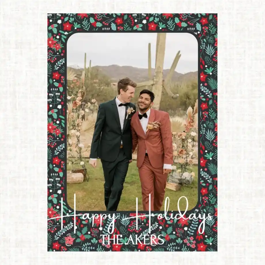 A classic maximalist holiday card featuring vibrant festive designs and bold colors, ideal for sharing warm and heartfelt Christmas wishes with loved ones. Perfect for those who appreciate a touch of grandeur in their holiday greetings.