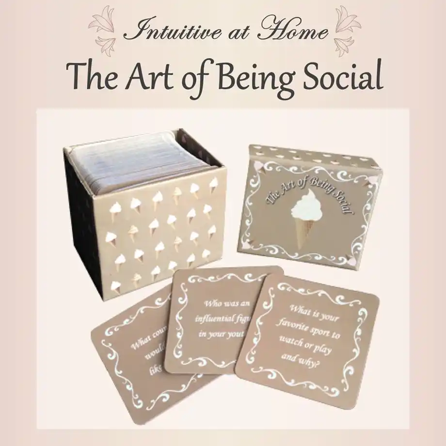 The Art of Being Social conversation starter cards, perfect for sparking engaging and fun discussions with friends. Designed to inspire meaningful connections and lighthearted moments, these cards are ideal for gatherings, parties, or casual get-togethers.