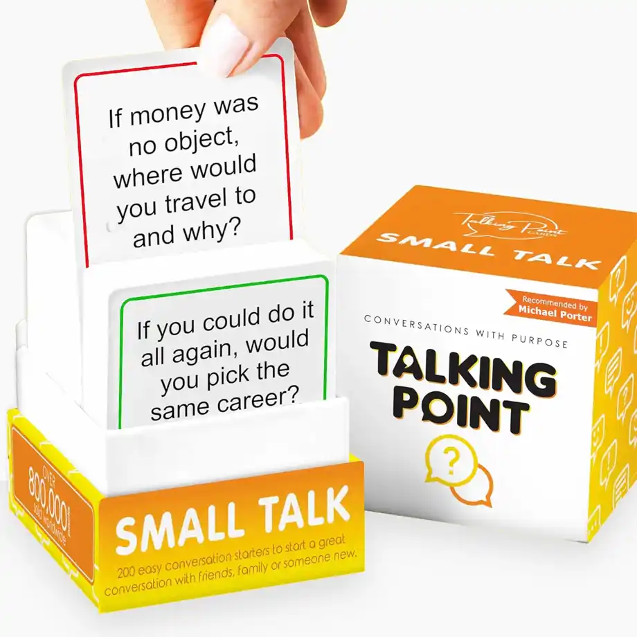 Engaging talking point cards with a variety of conversation starters to spark fun and meaningful discussions with friends, family, or acquaintances. Ideal for gatherings and ice-breaking moments.