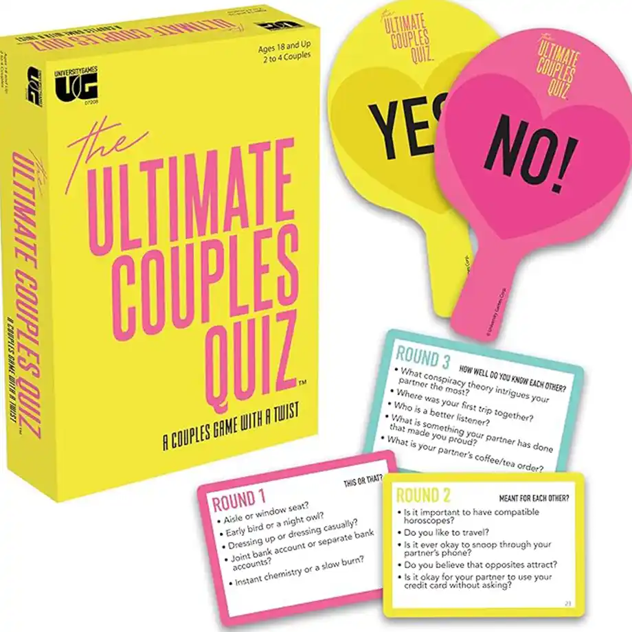 Engaging and fun Couples Quiz conversation cards, designed to spark playful competition. Perfect for testing your knowledge and deepening connections.