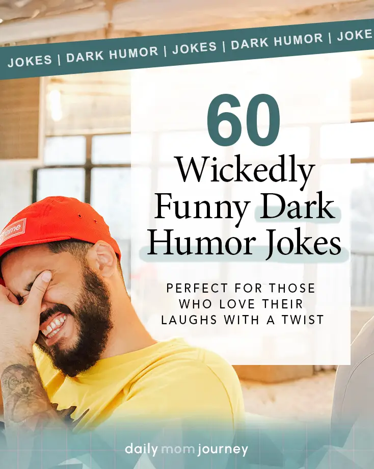 A cheerful person wearing a red cap in a graphic showcasing "60 Wickedly Funny Dark Humor Jokes," aimed at fans of sharp, twisted humor.