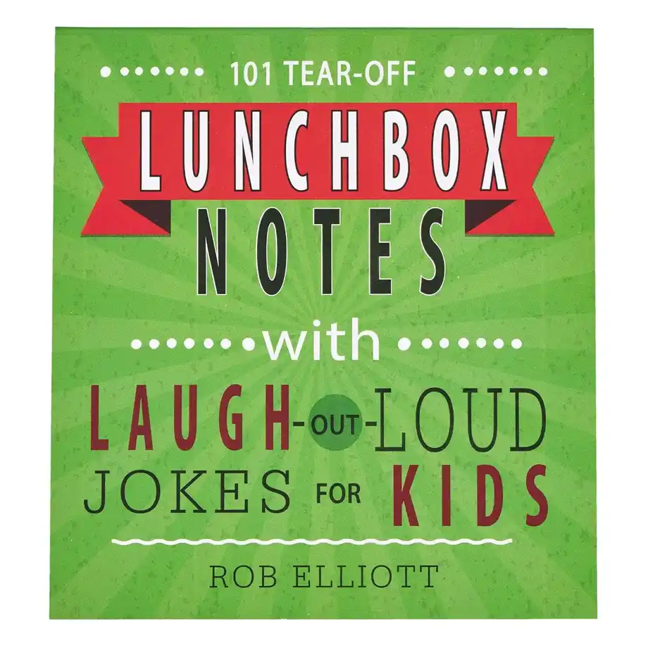 A green cover of "101 Tear-Off Lunchbox Notes with Laugh-Out-Loud Jokes for Kids" by Rob Elliott. Designed for parents to add humor to their child’s day with funny jokes, making lunch breaks more enjoyable and entertaining.