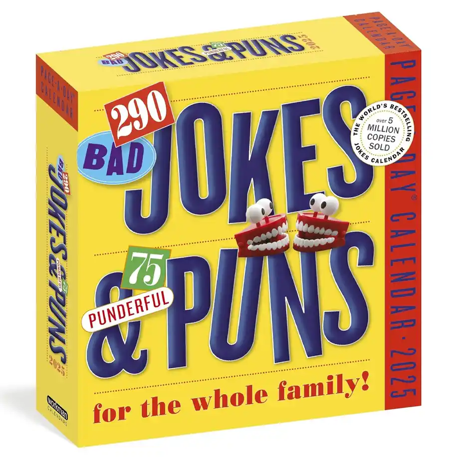 Punderful Jokes Page-A-Day Calendar featuring a collection of hilarious funny jokes. Perfect for daily doses of humor, this calendar offers puns and laughs to brighten your day.