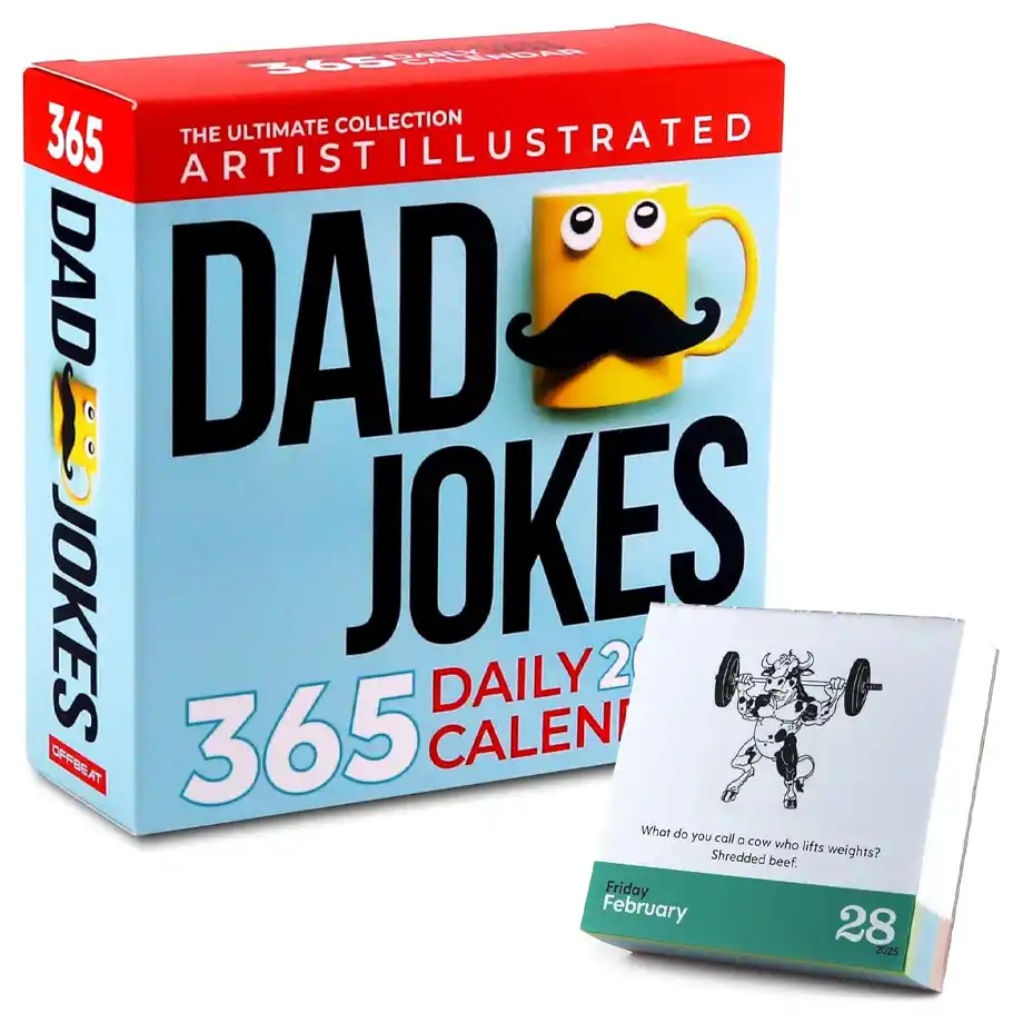 2025 Desk Calendar featuring a collection of funny jokes and charming illustrations for daily doses of humor. Perfect for keeping your workspace cheerful!