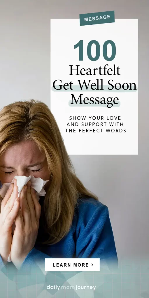 A woman in a blue sweater wiping her nose with a tissue, representing comforting and heartfelt get well soon message ideas for loved ones.