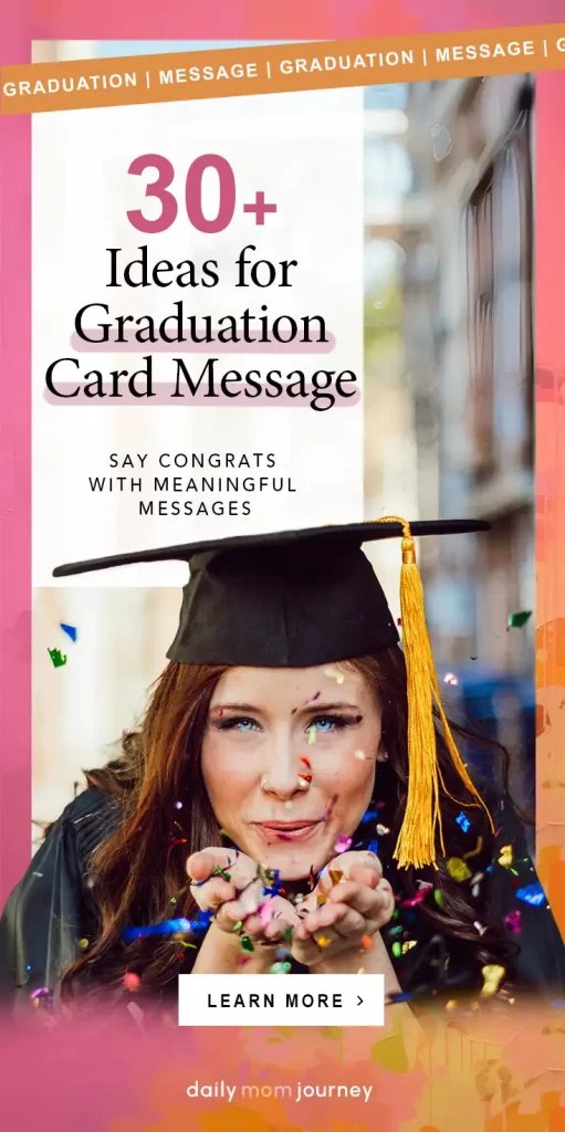 A joyful graduate in a cap and gown blows colorful confetti, celebrating her achievement. Find meaningful graduation card messages to congratulate your loved one.