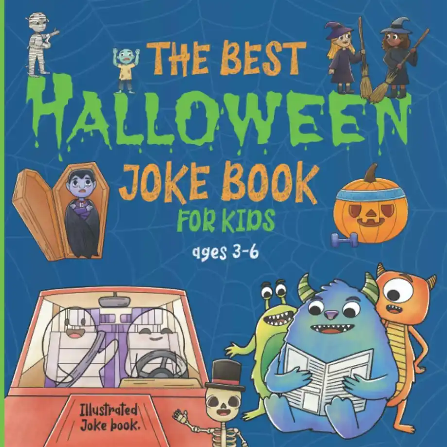 Cover image of 'The Best Halloween Joke Book for Kids,' featuring spooky-themed illustrations and a collection of funny Halloween jokes perfect for children of all ages.