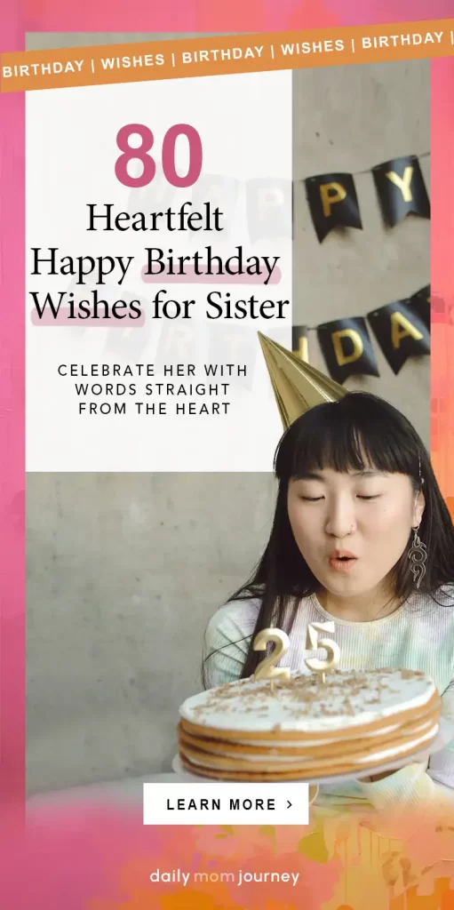 A young woman wearing a party hat blows out candles on a birthday cake, celebrating with a heartfelt moment. Perfect for sharing happy birthday wishes for sister.