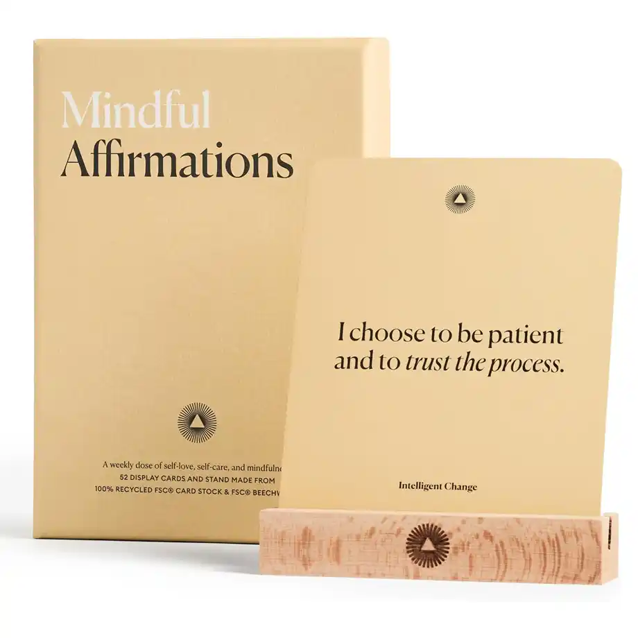 A set of Mindful Affirmation Cards from Intelligent Change, designed to inspire positive thinking and motivate hard work with uplifting quotes, perfect for daily encouragement and personal growth.