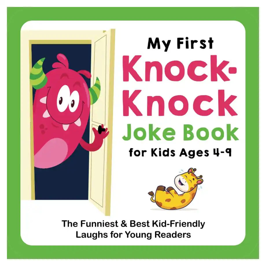 Cover of 'The First Knock Knock Joke Book for Kids,' a vibrant and playful book designed to entertain children with hilarious knock knock jokes, perfect for young readers and family fun.