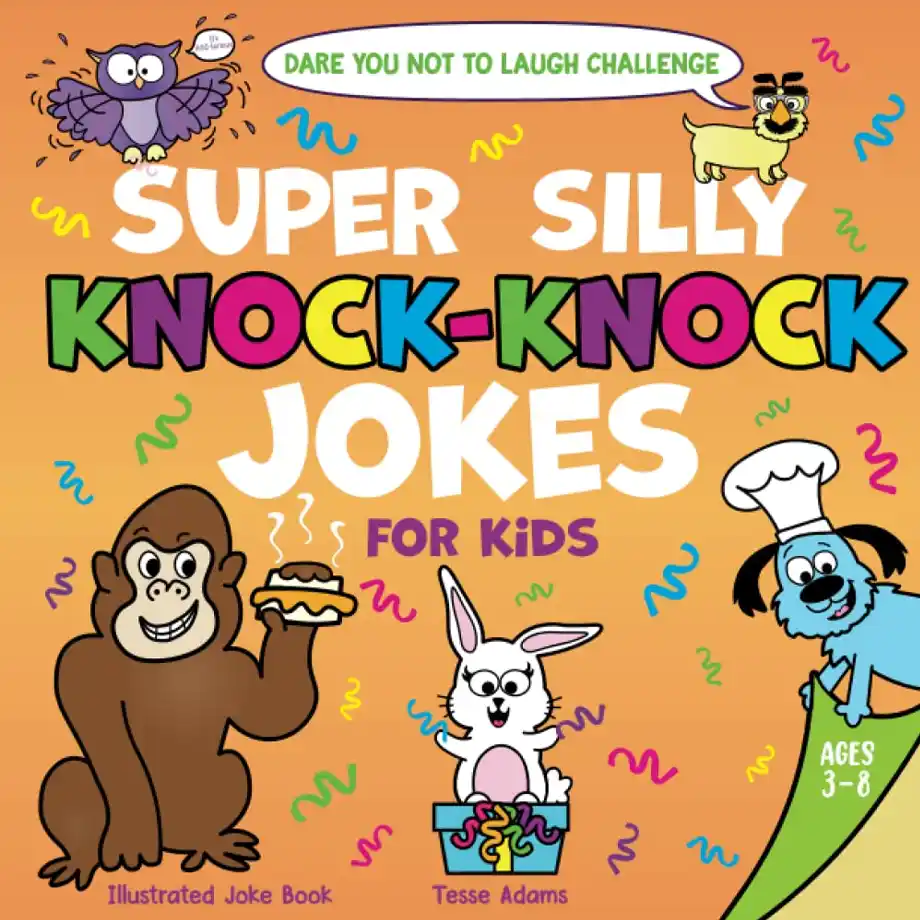 Cover of 'The Laugh Challenge: Super Silly Knock Knock Jokes,' a vibrant and entertaining joke book filled with hilarious knock knock jokes designed to make kids and adults laugh together.