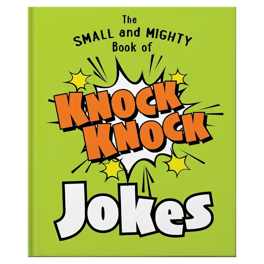 Cover of 'The Small and Mighty Book of Knock Knock Jokes,' a pocket-sized book filled with hilarious knock knock jokes for endless entertainment.