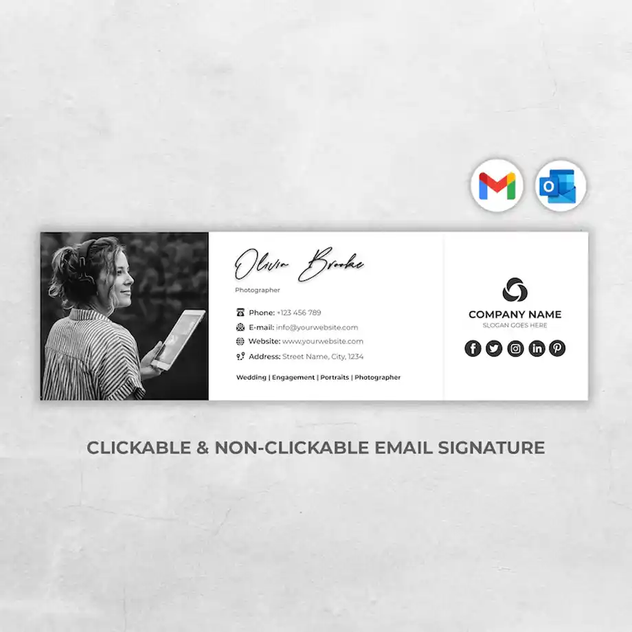 A professional and stylish email signature template tailored for realtors, featuring customizable fields for name, title, contact details, and social media links. Ideal for crafting a polished maternity leave out of office message to maintain clear communication with clients during your absence. Available on Etsy.