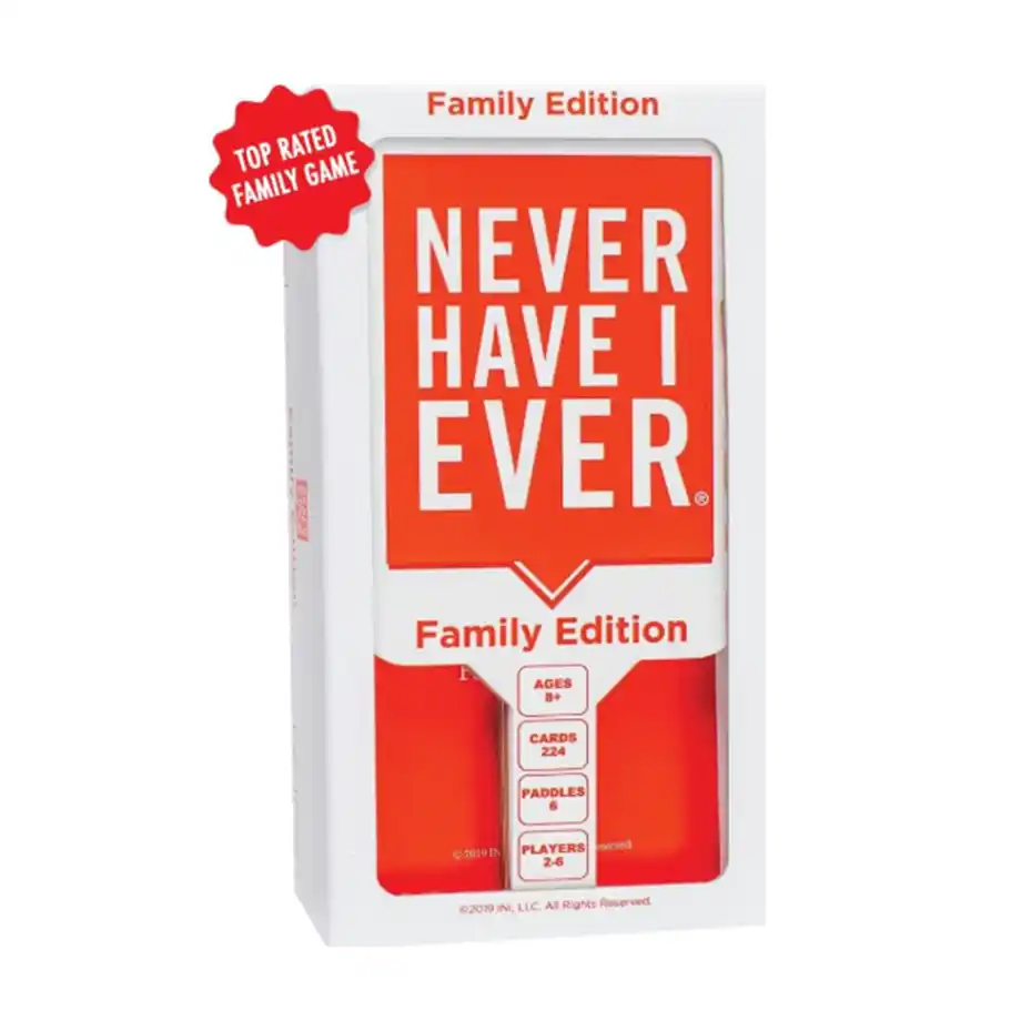 A colorful "Family Card Game" box featuring playful, family-friendly illustrations. The design is vibrant and inviting, suitable for all ages.