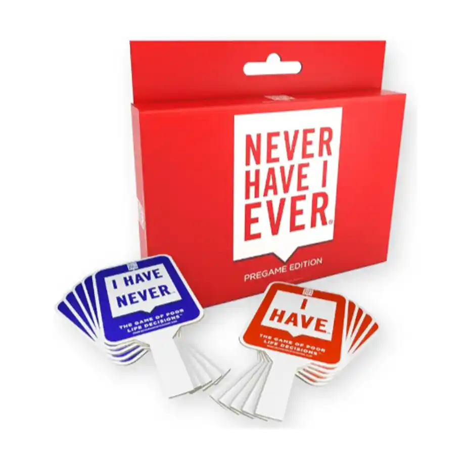 A "Never Have I Ever Bundle" featuring multiple card game boxes, each with vibrant and engaging designs. The bundle offers a variety of themed versions of the classic party game for diverse gameplay experiences.