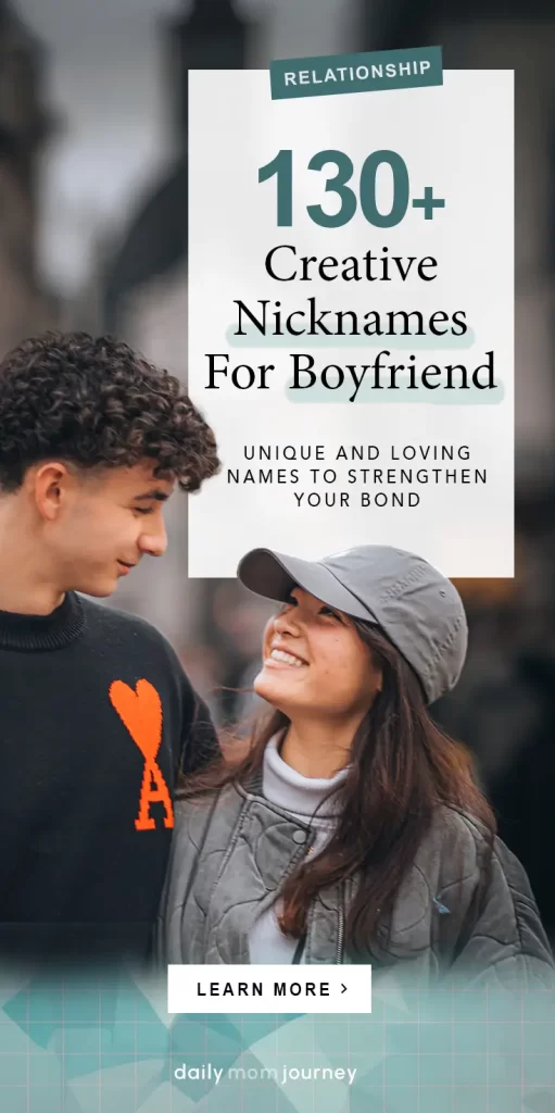 A couple smiling at each other with a cozy city backdrop, highlighting 130+ creative nicknames for boyfriend to strengthen your bond.