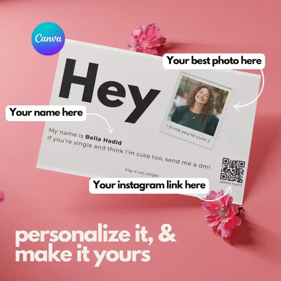 A sleek and customizable dating business card designed for meeting new people, featuring clever pick up lines and a modern, flirty aesthetic to break the ice effortlessly.